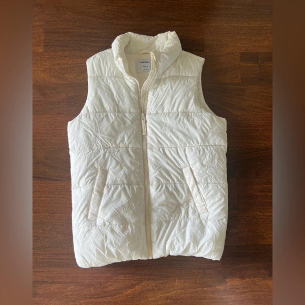 Old Navy Girls White Puffer Vest Sherpa Lined Xl 1416